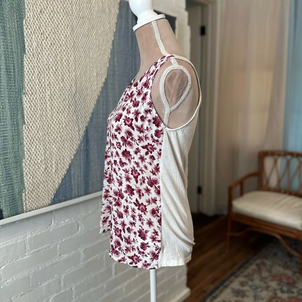 Express White and Purple Floral Tank Top